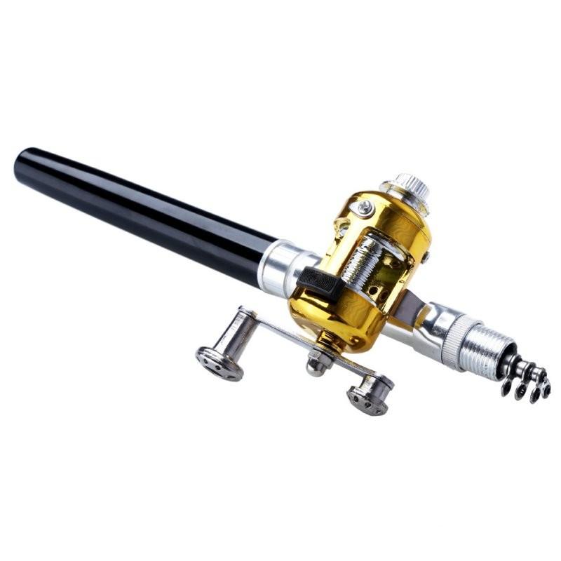 Mini Silver Pocket Fishing Rod Pole & Golden Reel Pen Shape 93cm Travel  Small 5060269834698