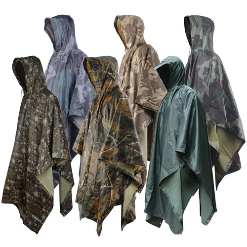 SC-RC1 Military Style Multi-Purpose Hooded Rain Poncho & Waterproof Shelter/Tent/Picnic Mat - Survival Cat