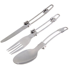 Load image into Gallery viewer, Stainless Steel 3 Piece Folding Camping Cutlery Set - Survival Cat