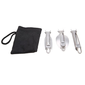 Stainless Steel 3 Piece Folding Camping Cutlery Set - Survival Cat