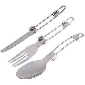 Stainless Steel 3 Piece Folding Camping Cutlery Set - Survival Cat